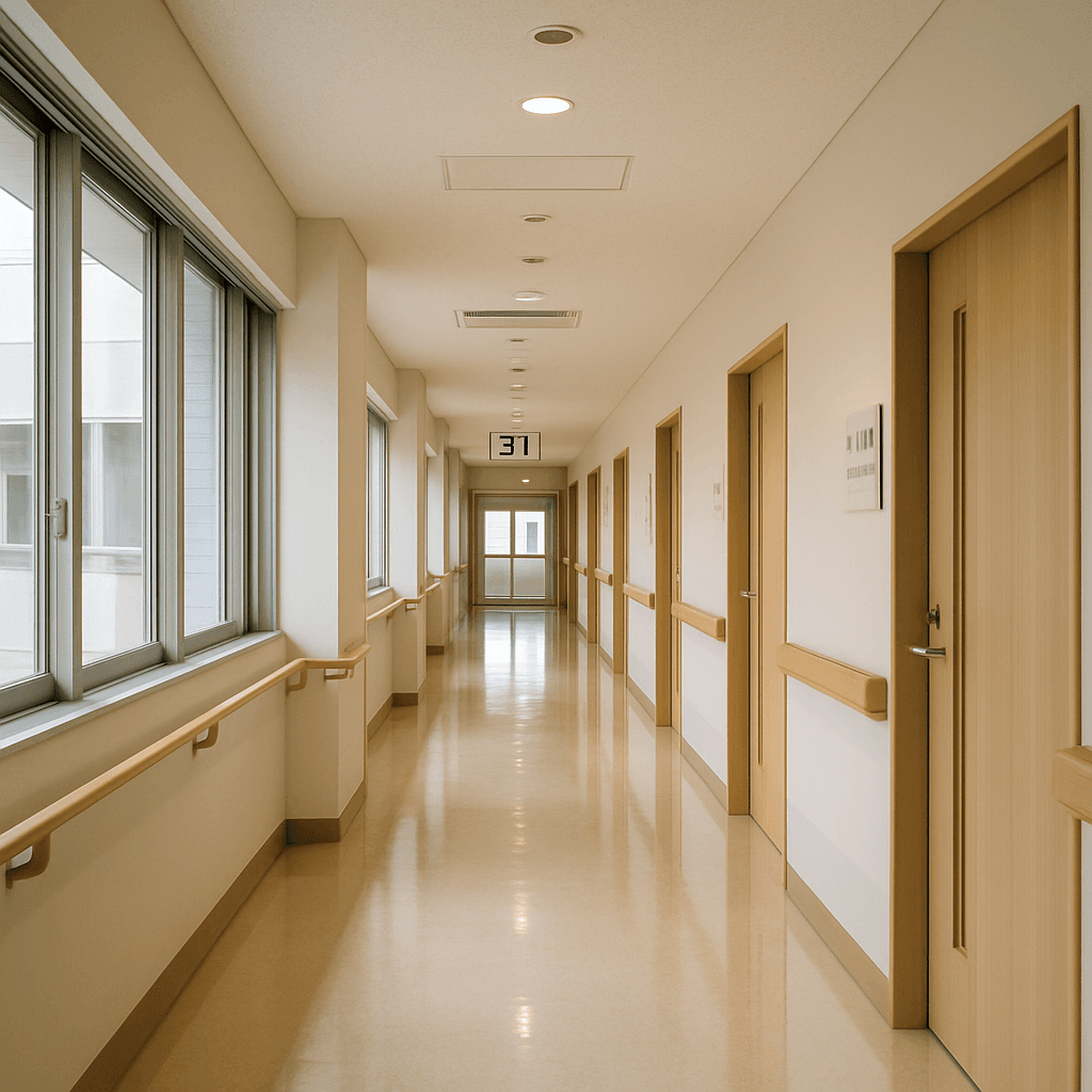 Modern Japanese hospital corridor